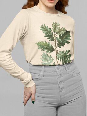 Downy Oak Vintage Botanical Print Long Sleeve Graphic Tee T-shirt S-XXL